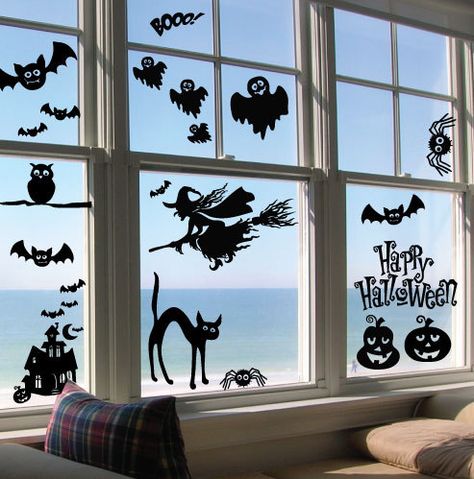 LARGE Halloween Witch Party Removable Vinyl by sticktakstickers, $36.95 Halloween Witch Party, Halloween Living Room, Christmas Window Stickers, Witch Party, Christmas Window Decorations, Halloween Window, Farm Crafts, Window Displays, Diy Garden Projects