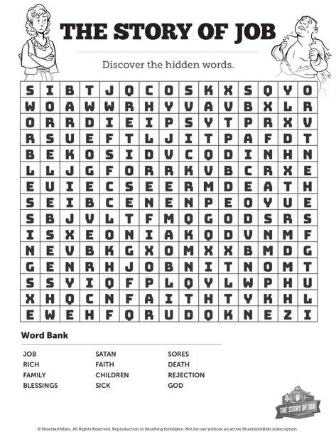 The Story of Job Bible Word Search Puzzles | Sharefaith Kids Ruth Bible Craft Activities, Ruth And Naomi Activity, Ruth And Naomi Craft, Ruth Bible Craft, Sunday School Crossword, Story Of Job, Naomi Bible, Job Bible, Ruth Bible