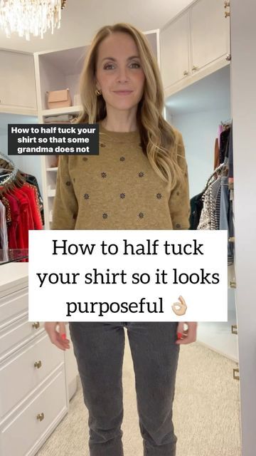 Tucked In Shirt Outfit, Shirt Tucked Into Jeans, Tuck Your Shirt, How To Wear Shirt, French Tuck, Fall Winter Hair Color, Dark Fall, Shirt Hacks, Latest Short Hairstyles