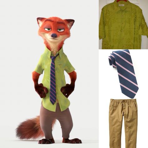 Disney Zootopia Nick Wilde wild outfit. #Disneybounding #disneybound #cosplay Fox From Zootopia Costume, Diy Zootopia Costumes, Zootopia Family Costume, Nick Wilde Disneybound, Officer Judy Hopps And Nick Wilde Costume, Bunny And Fox Zootopia Costume, Fox And Bunny Zootopia Costume, Nickaloden Characters, Easy Disney Cosplay