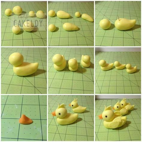 Tutorial patito Kue Fondant, Duck Cake, Farm Cake, Cake Topper Tutorial, Fondant Animals, Fondant Cake Toppers, Fondant Tutorial, Tanah Liat, Fondant Decorations