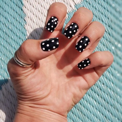 Black Nails White Polka Dots, Black Nails With White Dots, Black And White Polka Dot Nails, Black Polka Dot Nails, Clothing Board, Vintage Nails, Polka Dot Nails, Pretty Nail Designs, Dots Nails