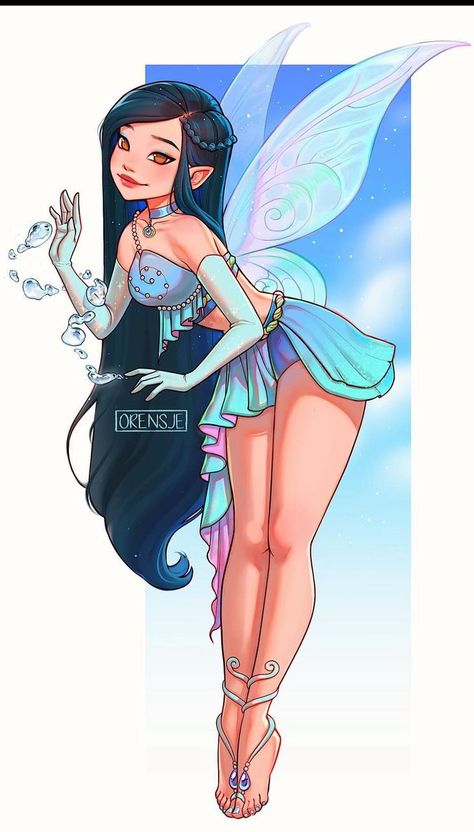 Black And White Disney Characters, Tinker Bell Oc, Silvermist Fanart, Fairies Fanart, Quotes Tinkerbell, Fairy Girl Drawing, Fairy Oc Character Design, Fairy Poses Reference, Fairy Drawing Ideas