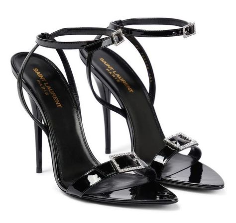 Genuine Leather Sandals, Types Of Heels, Ankle Strap Shoes, Saint Laurent Shoes, Ankle Straps, Womens High Heels, High Heel Sandals, Leather Fashion, Black Sandals