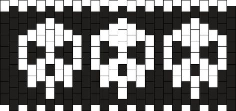 Small Skull Cuff Kandi Pattern Monster Kandi Pattern, Kandi Cuff Template, Cool Kandi Patterns, Emo Kandi Patterns, Goth Kandi Pattern, Beginner Kandi Patterns, Kandi How To, Pony Bead Cuff Patterns, Ladder Cuff Kandi Pattern