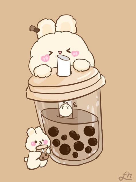 Boba Tea Art, Kawaii Inspiration, Journal Items, Kawaii Drawing, Papel Vintage, Brown Bunny, Bunny Drawing, Kawaii Food, Tea Art