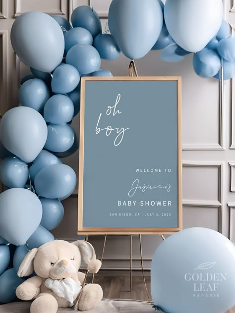 OH BOY | Minimalist Baby Shower Welcome Sign Template, Dusty Blue, Boy Shower, Modern Shower, Baby Boy, Digital Download Bos Baby, February Baby Showers, Boy Shower Themes, Baby Boy Sprinkle, Baby Shower Simple, February Baby, Idee Babyshower, Bebe Shower, Baby Boy Shower Ideas