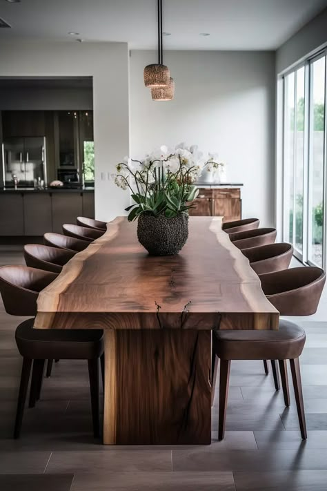 20+ Modern Organic Dining Table Ideas - Quiet Minimal Dining Table Wood Rustic, Modern House Interior Dining Rooms, Modern Cottage Dining Room Ideas, Live Edge Dining Table Decor, Cool Dining Room Ideas, Rustic Dining Room Design, Dinning Room Ideas Wooden Table, Wooden Table Dining Room, Modern House Interior Decorating Ideas