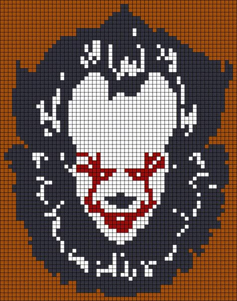 Pennywise Pixel Art, Horror Alpha Pattern, Horror Pixel Art Grid, Ghostface Pixel Art, Scary Pixel Art, Horror Pixel Art, Pixel Art Horror, Horror Tapestry, It Movie