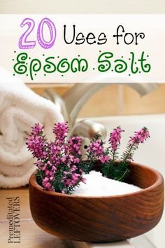 20 Frugal Uses for Epsom Salt - Premeditated Leftovers. I can't say enough good things about using an Epsom salt solution on all your plants (the cheap stuff from the drug store is fine, just don't buy the scented type). Here's more things to do with Epsom salts. Epsom Salt Bath Benefits, Salt Bath Benefits, Uses For Epsom Salt, Epsom Salt Foot Soak, Pretty Jars, Epsom Salt Uses, Epsom Salt Scrub, Epsom Salt Benefits, Bath Benefits