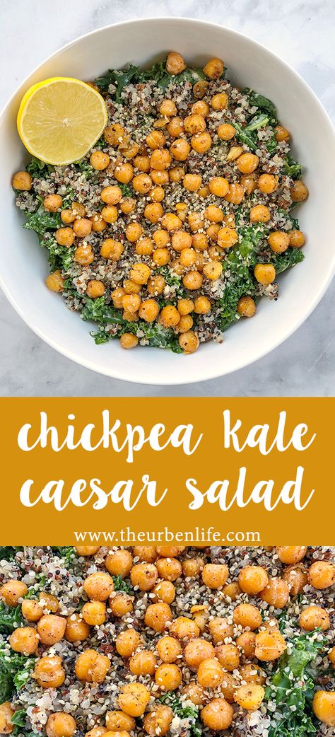 Chickpea Kale Caesar Salad - The Urben Life Vegan Caesar Salad Dressing, Vegan Caesar Salad, Kale Caesar, Vegan Caesar, Kale Caesar Salad, Caesar Salad Dressing, Caesar Salad Recipe, Vegan Salad Recipes, Hemp Seed