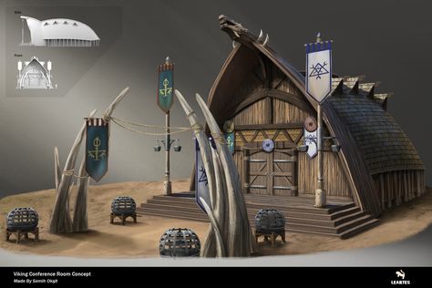 Viking House Interiors, Viking Concept, Village Environment, Fantasy Cabin, Viking Hall, Nordic Houses, Viking Tent, Viking House, Viking Village