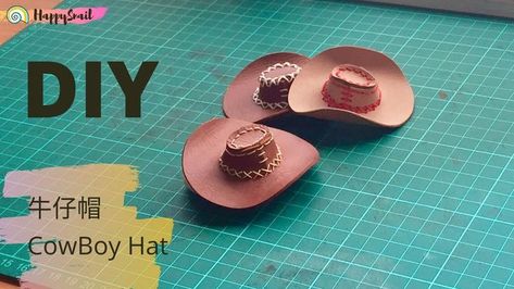 How To Make Mini Cowboy Hats, Leather Cowboy Hats Pattern, Origami Cowboy Hat, Diy Mini Cowboy Hat, Cowboy Hat Template, Diy Cowboy Hats, Leather Hat Pattern, Creating Miniatures, Gnome Accessories