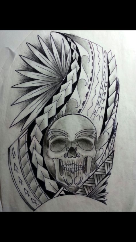 Polynesian tattoo with warrior skull Hawaiian Skull Tattoo, Polynesian Tattoos, Warrior Tattoos, Warrior Tattoo, Maori Tattoo, Design Drawings, Tattoo Design Drawings, Polynesian Tattoo, Tattoo Design