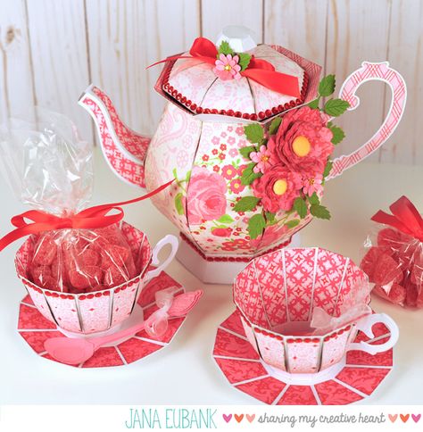 Jana Eubank - Studio 5 - Tea Pot and Tea Cups 1 Original SQUARE 600 Boxes Packaging Ideas, Tea Party Baby Shower Theme, Teapot Centerpiece, Teapot Crafts, Paper Tea Cups, Card Basket, Cardstock Crafts, Tea Crafts, Baby Shower Tea