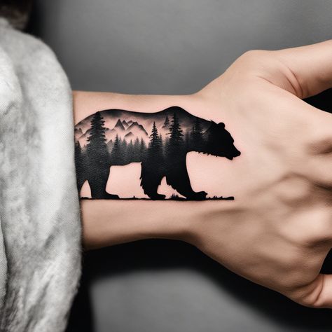 Bear Mountain Tattoo, Smokey Mountain Tattoo, Smoky Mountain Tattoo, Bear Silhouette Tattoo, Animal Lover Tattoo, Lover Tattoo, Mountain Tattoo Simple, Silhouette Tattoos, Bear Silhouette