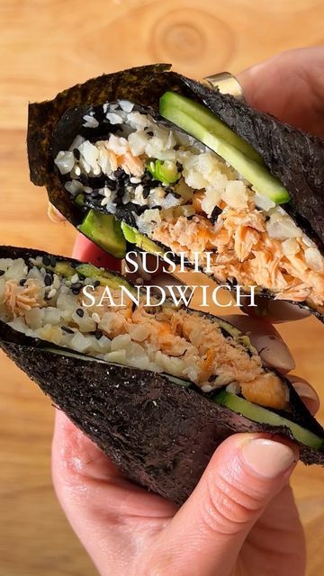 Lainie Kates | Healthy & Easy recipes on Instagram Nori Wraps, Nori Wrap, Healthy Easy Recipes, Cooked Salmon, Sliced Avocado, Avocado Cucumber, Healthy Lunch Ideas, Sushi Sandwich, Spicy Mayo