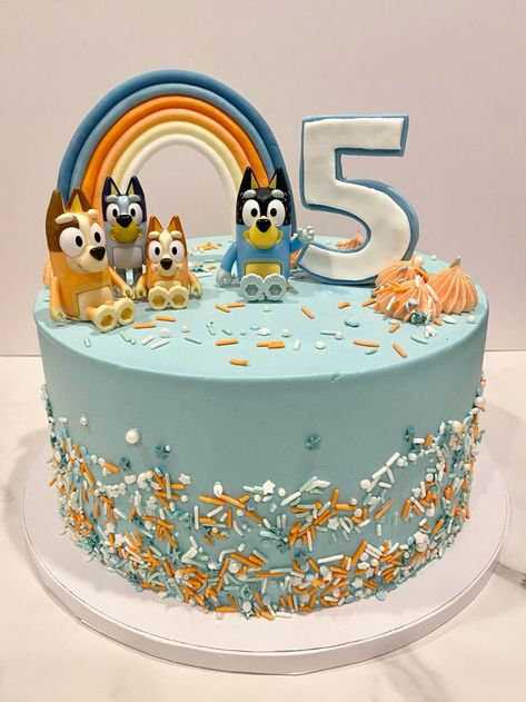 Bluey Birthday Cake 3 Half And Half Birthday Cake Ideas, Bluey Camping Cake, Sonic Sheet Cake Ideas, Bluey Bingo Birthday Party Cake, Easy Bluey Cake Ideas, Bluey Cake Birthday, Bluey Cake And Cupcakes, Bluey Cake Buttercream, Bingo Bluey Birthday Cake