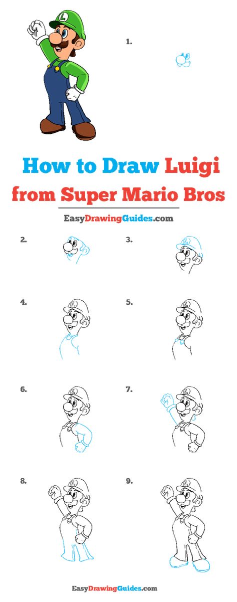 How to Draw Luigi from Super Mario Bros How To Draw Minecraft Step By Step, Mario Drawing Easy Step By Step, How To Draw Mario Step By Step, How To Draw Mario Characters, Mario And Luigi Drawing, How To Draw Mario, Mario E Luigi, Super Mario And Luigi, Drawing Instructions