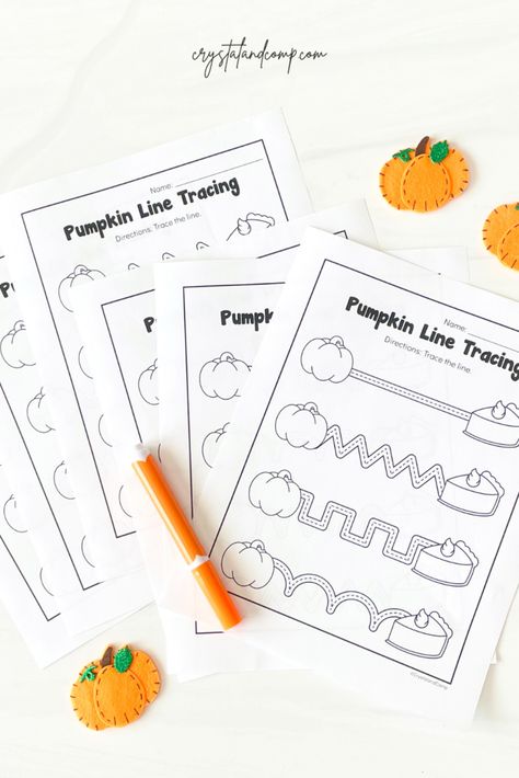 Pumpkin Numbers Free Printable, Pumpkin Trace Printable, Pumpkin Tracing Sheets, Fall Tracing Worksheets Preschool Free, Pumpkin Worksheets Preschool, Line Tracing Preschool, Pumpkin Classroom Door, Free Pumpkin Printables, Pumpkin Activities For Preschool