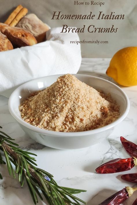 Making homemade Italian bread crumbs is fast, super-easy and cheap. You can use Italian bread crumbs in many recipes, simple or flavored, made with dry bread, fresh one or with breadsticks. Find out how many ways it’s possible to make homemade breadcrumbs with our step by step recipe! Italian Bread Crumbs Recipe, Homemade Italian Bread, Homemade Bread Crumbs, Recipes From Italy, Italian Bread Crumbs, Italian Bread Recipes, Bread Crumbs Recipe, Crumb Recipe, Bread At Home