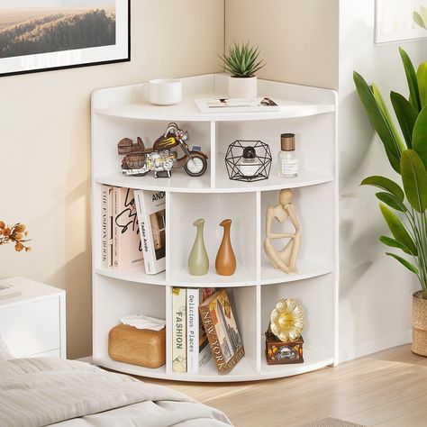 Javlergo 4-Tier Corner Bookcase, 8 Cube Triangle Bookcase Bookshelf Storage Cabinet for Home Office Bedroom Living Room - Bed Bath & Beyond - 37316453 Wooden Cube Storage, Corner Nightstand, Cubby Bookshelf, Bookcase Corner, Cube Storage Organizer, Shelves Corner, Corner Storage Shelves, Corner Storage Cabinet, Square Shelf