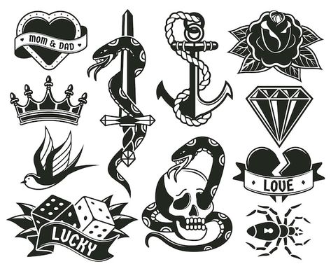 Símbolos de tatuagem da velha escola, co... | Premium Vector #Freepik #vector #tatuagem-flores #diamante-desenho #rosa-desenho #coracao Diamond Tattoo Meaning, Arm Picture, Engraving Tattoo, Tattoo Design Hand, Knife Tattoo, Back Shoulder Tattoos, Skeleton Hand Tattoos, Tattoo Placement Ideas, Sharpie Tattoos