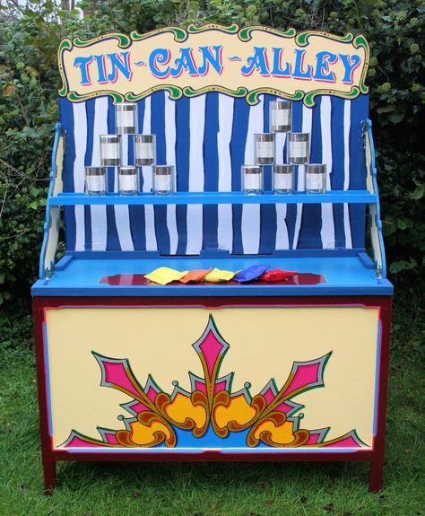 Classic Village Fete game - how many cans can you knock off the shelf? Can Knock Down Carnival Game, Summer Fair Games, Summer Fete Ideas, Diy Funhouse, School Summer Fair Ideas, Diy Fair Games, Summer Fair Ideas, Fun Fair Games, Fall Carnival Games