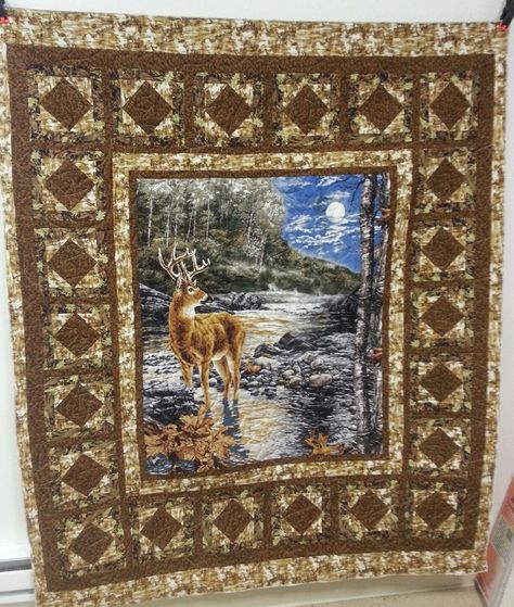 Deer Quilt, Wildlife Quilts, Rearing Horse, Panel Quilt Patterns, Horse Quilt, Horse Blanket, Fabric Panel Quilts, Wildlife Decor, Bed Quilt