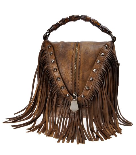 PRICES MAY VARY. Size:8.5 x 8.7 x 6.5 inches / 21.5 * 22 *16.5 cm Perfectly sized with boho look. This petite dip-dye leather bag features fringe edge, and an adjustable shoulder strap for shoulder or crossbody wear Hand wiping color with different texture,natural and special for you! *when you receive this fringe bag, please ask a man to tighten the zip clasp up* Pouch style with zip closure in the middle. the stereo bag shape and the special handmade bamboo strap,Suits both daily and vacation Leather Fringe Purse, Leather Fringe Bag, Fringe Purse, Trendy Hat, Stylish Handbags, Fringe Bags, Boho Bags, Hand Strap, Leather Fringe