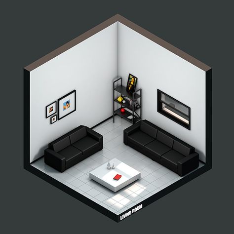 Isometric Living Room on Behance Isometric Living Room, Isometric Architecture, Isometric Interior, Isometric Room, 3d Isometric, 3d City, Deco Studio, Isometric Art, Isometric Design