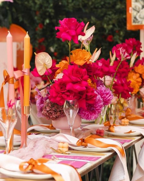 Orange And Pink Wedding, Wildflower Wedding Theme, Australian Bridal Designers, Deco Orange, Decoration Buffet, Event Florals, Shower Style, Orange Party, Orange Table