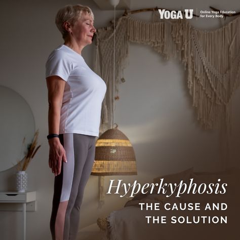 Hyperkyphosis, what causes it, and what is the solution? In this article yoga teacher Eve Johnson explains that the rounding in the thoracic spine is a symptom of an imbalance elsewhere. So when the lumbar spine is healthy, we can stop creating hyperkyphosis just by changing the way we sit and stand. #hyperkyphosis #yogaforposture #backcare #posture #yogaforathletes #yogaforbeginners #yogaformen #yoga #mobility #spinehealth #backhealth Yoga Education, Thoracic Vertebrae, Intervertebral Disc, Back Care, Shoulder Brace, Yoga For Back Pain, Spine Health, Medical Terms, Iyengar Yoga