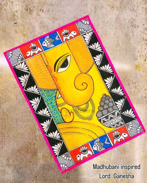 💫Discover the intricate beauty of this Madhubani Ganesha painting, a timeless piece of art rooted in the rich traditions of Mithila. Each detail in this handmade painting reflects the vibrant culture and skilled craftsmanship of Indian folk art. Bring home this unique artwork to add a touch of elegance and spirituality to your space. #MadhubaniPainting #MithilaArt #GaneshaArt #HandmadePainting #IndianFolkArt #TraditionalArt #CulturalHeritage #ArtCollectors #HomeDecor #MadhubaniArt #MithilaPa... Madhubani Ganesha, Folk Art Madhubani, Gond Painting, Ganesh Art Paintings, Madhubani Paintings, Easy Mandala Drawing, Bubble Painting, Buddha Art Painting, Easy Love Drawings