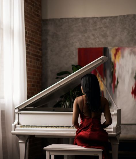 Piano Photoshoot, Black Femininity Aesthetic, Piano Photography, Piano Photo, Femininity Aesthetic, Women In Their 30s, Hobbies For Women, Feminine Women, Black Femininity