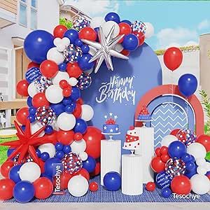 Red Blue and White Balloons Garland Arch Kit, Red Blue White Confetti Balloon for 4th of July Patriotic Decoration Baseball Nautical Spider Birthday Party Supplies with Exploding Star Foil Balloons Baseball Party Decorations, Patriotic Decorations Party, Pearl Light, Anniversary Party Decorations, Garland Arch, Baseball Party, Patriotic Party, Red Blue White, Red Balloon