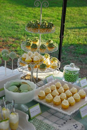 Green Dessert Table / Buffet | Flickr - Photo Sharing! Green Dessert Table, Custard Tartlets, Pie Shooters, Green Candy Buffet, Almond Macarons, Wedding Dessert Table Decor, Green Dessert, Graduation Party Desserts, Fruit Custard