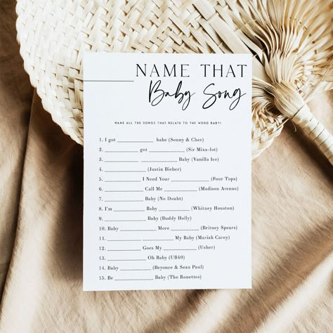 Make your baby shower extra fun with the Name That Baby Song baby shower game. All your friends will love this printable baby shower game, simply download and print as many copies as you need. It couldn't be easier. Fun pregnancy-themed games for your baby shower. Welcome to Oh Happy Printables!  Have your friends guess the name and the artist to each song containing the word 'Baby' in it.  The one with the most correct answers wins. ♡ Please Read This Description Before you Order ♡  ☆ SHOP all Baby Shower Games That Are Actually Fun, Baby Shower Song Game, Neutral Baby Shower Games, Baby Shower Table Games, Baby Games For Baby Showers, Classy Baby Shower Games, Baby Shower Activities Not Games, Fun Baby Shower Games Hilarious, Simple Baby Shower Games