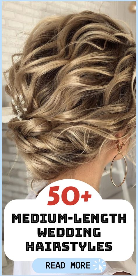 Discover gorgeous medium-length wedding hairstyles that will make you shine on your special day as you prepare to say "I do." From romantic curls to elegant chignons, there's a hairstyle perfect for every bride-to-be. Whether you prefer a classic or modern look, medium-length hairstyles offer versatility and beauty that complements any bridal gown. Loose Hair Up Styles, Textured Wedding Hairstyles, Medium Hair Bridal Styles, Med Hair Styles For Wedding, Bridal Hair Ideas Medium Length, Wedding Hairstyles For Medium Length Hair Half Up, Partial Updo For Fine Hair, Wedding Hairstyles Medium Length Fine Hair, Bridal Up Do Medium Length Hair