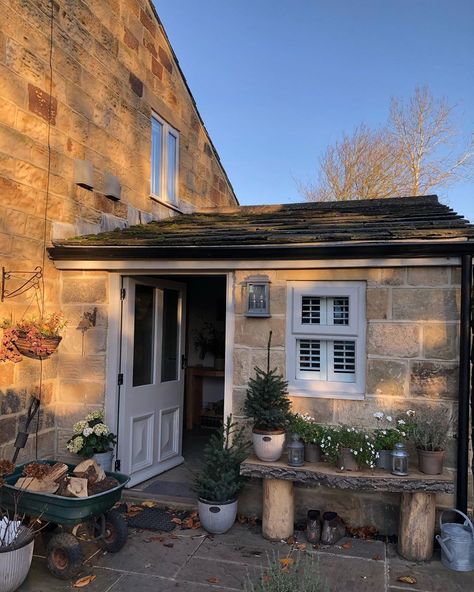 @my_yorkshire_barn on Instagram: “What a gorgeous Monday it’s been, just look at that lovely blue sky and glow from the sun 🌞 Had to give my little Christmas Trees a place…” Stone Farmhouse Exterior, Country House Uk, Cotswold House, English Cottage Interiors, Country Garden Design, Cottage Interior Design, House Uk, Backyard Cottage, Stone Farmhouse