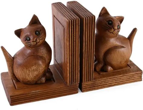 Cat Book, Cat Figurines, Cat Items, Book Ends, Cat Books, Wooden Cat, Cat Decor, Wooden Hand, Siamese Cats