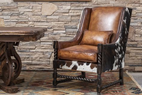 This is an exceptional chair that can function as a great host and hostess chair or occasional chair for any room in the home or office! Cowhide Chairs In Living Room, Western Chic Decor, Cowhide Chairs, Chairs In Living Room, House In Spain, Cowhide Chair, Rustic Style Decor, Decorating House, Western Chic