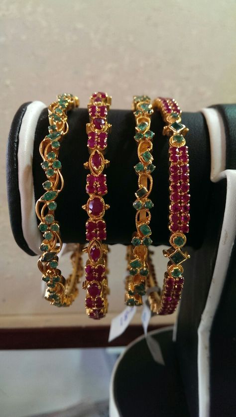 Emerald Ruby Bangles Gold Stone Bangles Indian Design, Ruby Bangles Gold, Ruby Bangles Indian, Emerald Bangles, Ruby Necklace Designs, Gold Bangles Indian, Ruby Bangles, Diamond Bracelet Design, Fancy Jewelry Necklace