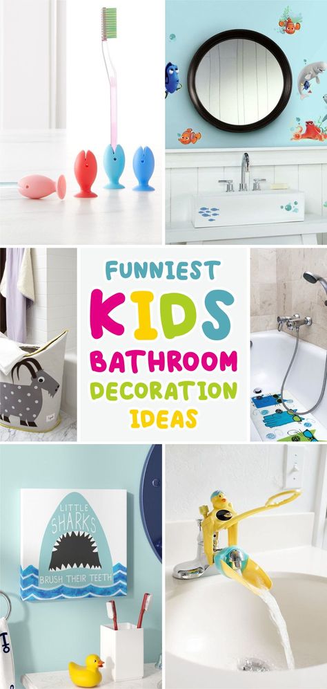 Kids Bathroom Ideas For Boys, Gender Neutral Bathroom For Kids, Ocean Bathroom Ideas, Fun Kids Bathroom Ideas, Small Kids Bathroom, Kids Bathroom Themes, Fun Kids Bathroom, Kids Bathroom Colors, Toddler Bathroom