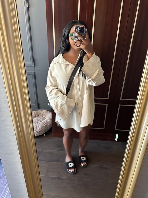 Casual Dress Outfit, Coach Slides, Girl Outfit Ideas, Dress Shirt Dress, Casual Dress Shirt, Outfit Ideas Summer, Grown Women, Inspo Outfit, Shirt Dress Casual