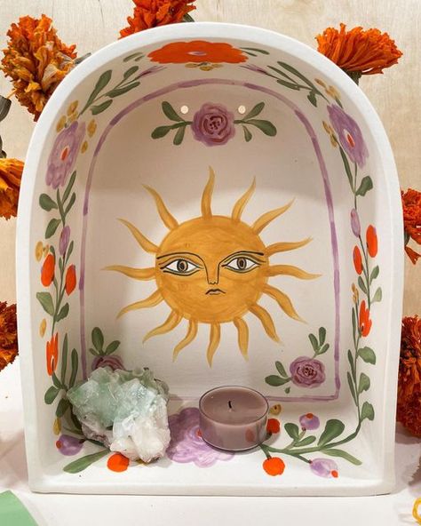 Cute Altar Ideas, As You Wish Pottery Ideas, Clay Altar Ideas, Air Dry Clay Altar, Corinne Lent, Small Altar Ideas, Clay Shrines And Altars Ideas, Ceramic Altar Ideas, Pottery Altar