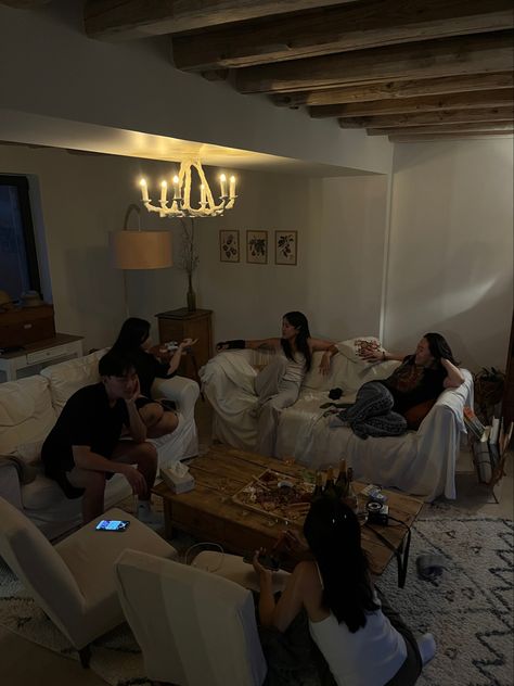 Friends Cozy Aesthetic, Wine Night Friends, Cottage Friends Aesthetic, Wine Nights With Friends, Wine Night With Girlfriends, Friends Quality Time Aesthetic, Quality Time With Friends Aesthetic, Wine Night With Friends, Cosy Nights In