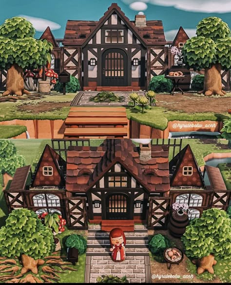 Acnh Castlecore Ideas, Animal Crossing Castlecore, Acnh Medieval Entrance, Medival Core Acnh, Acnh Hhp Castle, Dark Cottage Core, Acnh Cottagecore, Animals Crossing, Fairytale Cottage