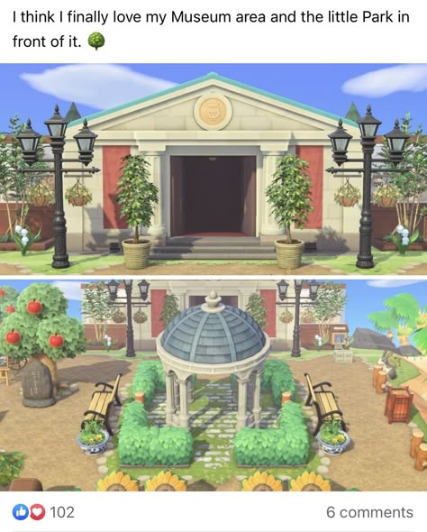 Acnh Musuem Ideas, Acnh Artist Area, Animal Crossing Museum Entrance Ideas, Acnh Museum Citycore, Museme Ideas Acnh, Museum Ideas Animal Crossing, Animal Crossing Gazebo Ideas, Acne Museum Ideas, Animal Crossing Island Inspiration Museum