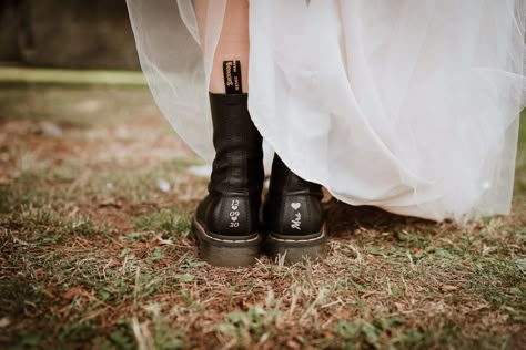 Black Wedding Dress With Doc Martens, Bridal Dr Martens, Wedding Dress With Docs, Doc Marten Bride, Doc Martens Bride, Docs With Wedding Dress, Wedding Doc Martens Bride, Doc Martens With Wedding Dress, Bridal Doc Martens